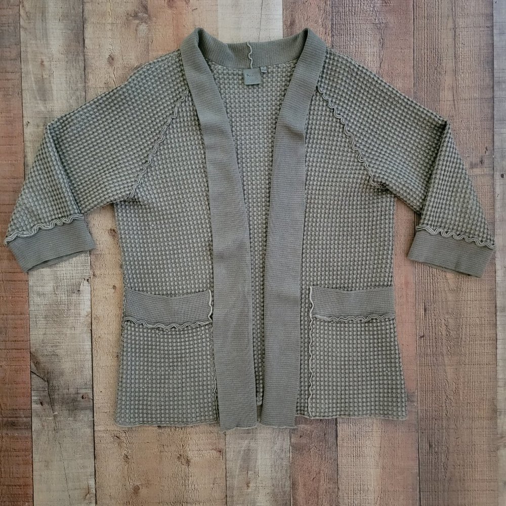 Focus Casual Life Sage Green Open Front Waffle Cardigan